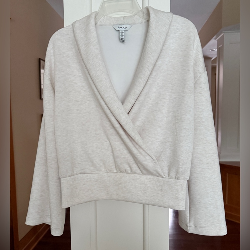 SPANX Cream Wrap-Front Long Sleeve Crop Top